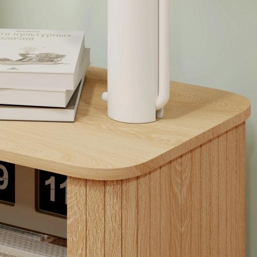 Pack de 2 Mesitas de Noche con Puertas Correderas 2 Estantes y Patas de Acero Estilo Escandinavo 48x40x48 cm Roble [6]