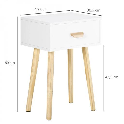 Juego de 2 Mesitas de Noche con Cajón y Patas de Madera para Dormitorio Salón Cama Oficina 40,5x30,5x60 cm Blanco [1]