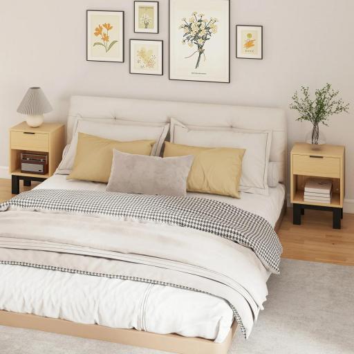 Juego de 2 Mesitas de Noche Estrechas Mesillas de Noche Modernas con Cajón Estante Abierto 35x26x50 cm Roble