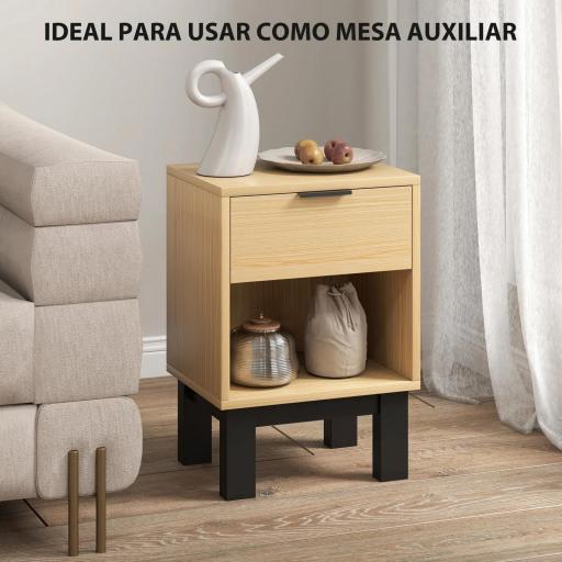 Juego de 2 Mesitas de Noche Estrechas Mesillas de Noche Modernas con Cajón Estante Abierto 35x26x50 cm Roble [3]