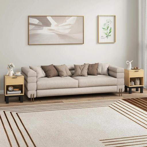 Juego de 2 Mesitas de Noche Estrechas Mesillas de Noche Modernas con Cajón Estante Abierto 35x26x50 cm Roble [4]