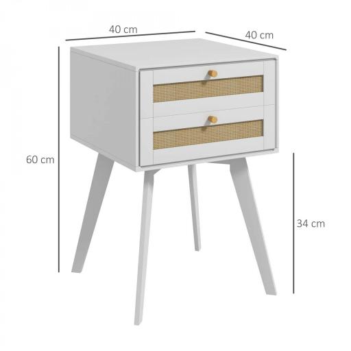 Mesilla de Noche Blanca Mesita de Noche con 2 Cajones Estilo Cannage Mesita Auxiliar Pequeña 40x40x60 cm [1]