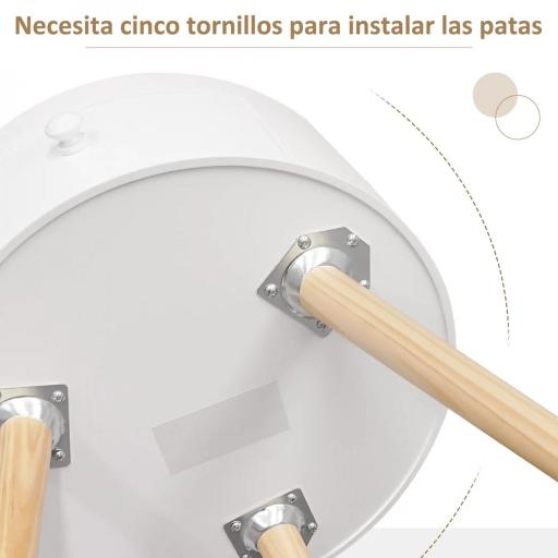 Mesita de Noche con 1 Cajón Mesa Auxiliar Redonda con Borde Elevado y 3 Patas de Madera para Dormitorio Sala de Estar Estilo de Moderno Ø38x45 cm Blanco [5]