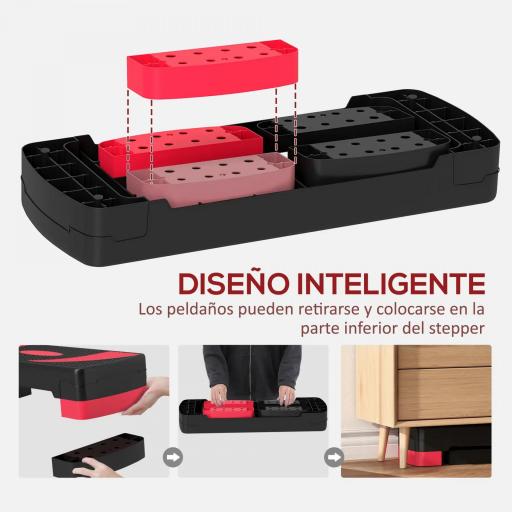 Step de Aeróbic para Fitness Antideslizante con Altura Regulable 3 Niveles 10/15/20 cm Carga 150 kg 80x31x20 cm Rojo [3]