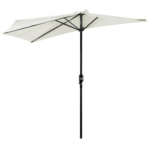 Sombrilla 269x138x236 cm Parasol de Jardín con Manivela y Forma Semicircular Tela Poliéster 180 g/m² para Exterior Terraza Patio Piscina Crema [9]