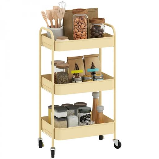 Carrito Auxiliar con Ruedas de 3 Niveles Carrito de Cocina con 3 Cestas y 2 Asas 45x30,6x79 cm Amarillo [9]
