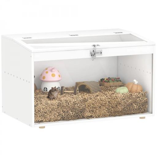  Jaula para Hámster Casa para Animales Pequeños con Tapa Abatible y Ventana de Acrílico Transparente 80x50x50 cm Blanco [9]