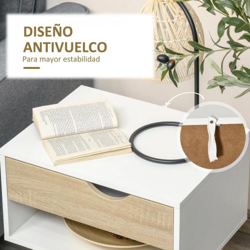 Set de 2 Mesitas de Noche Mesa Auxiliar Mesillas de Noche con Cajón y Estante de Almacenamiento para Dormitorio Salón Cama Oficina Estilo Moderno 50x39x51 cm Blanco y Roble [5]