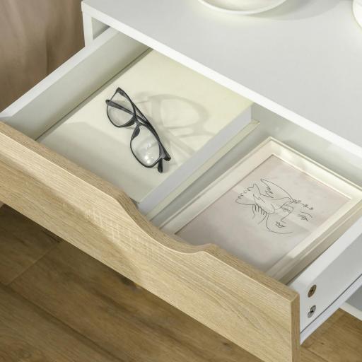 Set de 2 Mesitas de Noche Mesa Auxiliar Mesillas de Noche con Cajón y Estante de Almacenamiento para Dormitorio Salón Cama Oficina Estilo Moderno 50x39x51 cm Blanco y Roble [7]