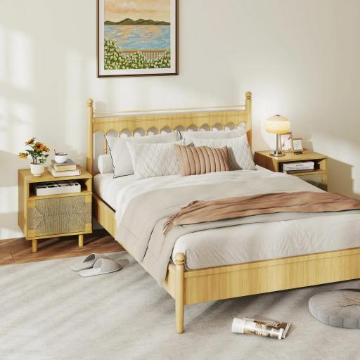 Mesita de Noche Bohemio con Puerta de Cuerda de Papel Estante Abierto Apertura por Presión 45x39x50 cm Roble [7]