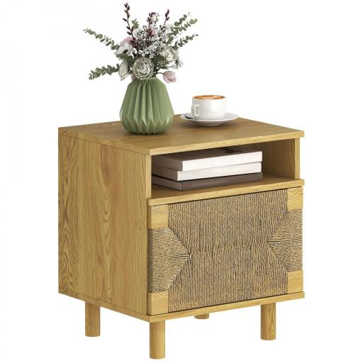 Mesita de Noche Bohemio con Puerta de Cuerda de Papel Estante Abierto Apertura por Presión 45x39x50 cm Roble [8]