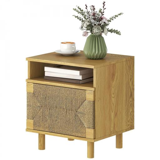 Mesita de Noche Bohemio con Puerta de Cuerda de Papel Estante Abierto Apertura por Presión 45x39x50 cm Roble [9]