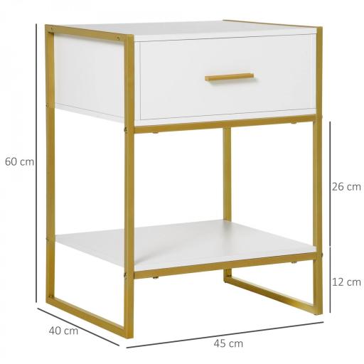 Mesita de Noche Mesa Auxiliar con Cajón y Estante de Almacenamiento para Dormitorio Salón Cama Oficina Estilo Moderno 45x40x60 cm Blanco [1]