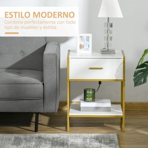 Mesita de Noche Mesa Auxiliar con Cajón y Estante de Almacenamiento para Dormitorio Salón Cama Oficina Estilo Moderno 45x40x60 cm Blanco [3]
