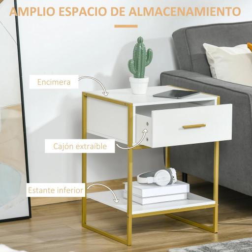 Mesita de Noche Mesa Auxiliar con Cajón y Estante de Almacenamiento para Dormitorio Salón Cama Oficina Estilo Moderno 45x40x60 cm Blanco [2]