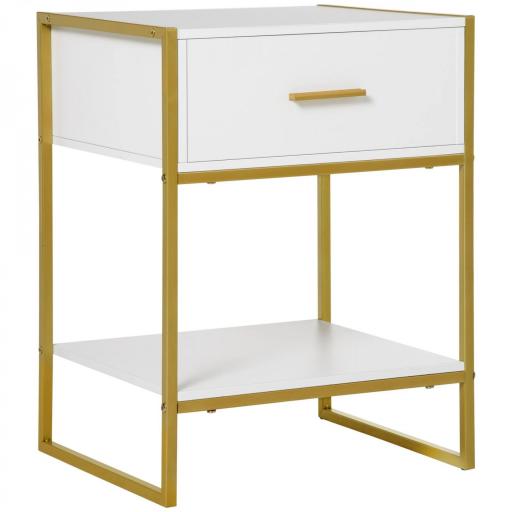 Mesita de Noche Mesa Auxiliar con Cajón y Estante de Almacenamiento para Dormitorio Salón Cama Oficina Estilo Moderno 45x40x60 cm Blanco [9]