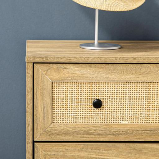 Cómoda con 4 Cajones Cajonera de Madera con Frontales de Ratán Estilo Cannage para Dormitorio 80x35x95 cm Natural [5]