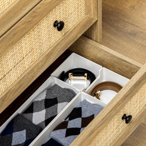 Cómoda con 4 Cajones Cajonera de Madera con Frontales de Ratán Estilo Cannage para Dormitorio 80x35x95 cm Natural [6]