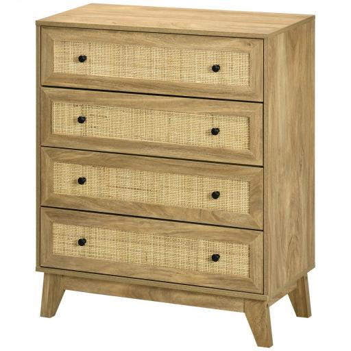 Cómoda con 4 Cajones Cajonera de Madera con Frontales de Ratán Estilo Cannage para Dormitorio 80x35x95 cm Natural [8]
