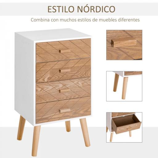 Cómoda con 4 Cajones Cómoda de Dormitorio Mesita de Noche con Patas Elevadas para Salón 40x30x75 cm Blanco y Natura [2]