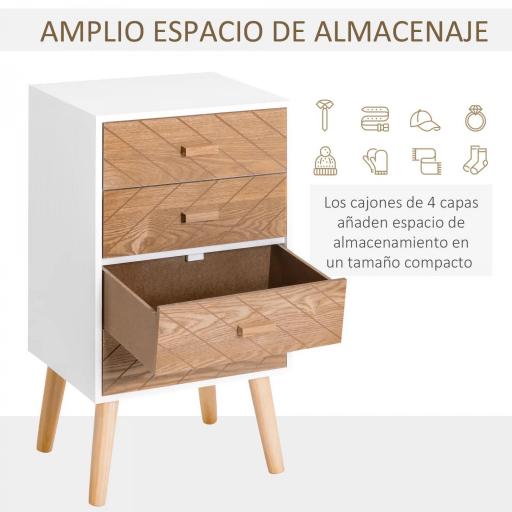 Cómoda con 4 Cajones Cómoda de Dormitorio Mesita de Noche con Patas Elevadas para Salón 40x30x75 cm Blanco y Natura [1]