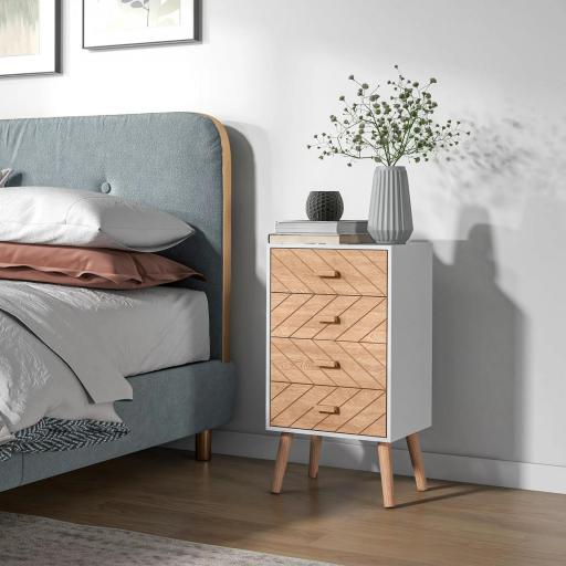Cómoda con 4 Cajones Cómoda de Dormitorio Mesita de Noche con Patas Elevadas para Salón 40x30x75 cm Blanco y Natura [5]
