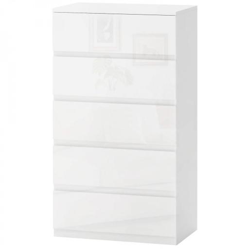 Cómoda con 5 Cajones Diseño Anti-vuelco Cajonera para Salón Pasillo 55x33x100 cm Blanco Brillante [9]