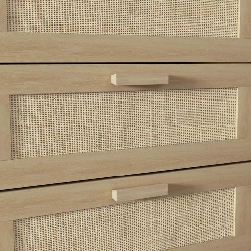 Cómoda para Dormitorio con 6 Cajones con Frontal de Ratán Patas de Madera Cajonera Estilo Bohemio 110x40x75 cm Roble [6]