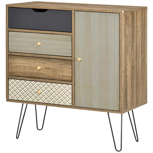 Cómoda con 4 Cajones Estilo Boho Cajonera de Madera con Patas de Metal para Salón Dormitorio 79x39x86 cm Marrón [8]
