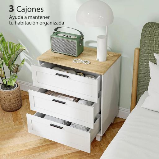 Cómoda Estrecha con 3 Cajones Cómoda Dormitorio con Patas de Madera para Salón Oficina 60x38x71 cm Blanco [3]