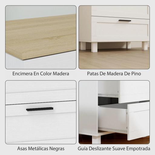 Cómoda Estrecha con 3 Cajones Cómoda Dormitorio con Patas de Madera para Salón Oficina 60x38x71 cm Blanco [2]