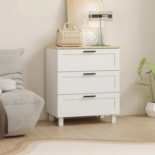 Cómoda Estrecha con 3 Cajones Cómoda Dormitorio con Patas de Madera para Salón Oficina 60x38x71 cm Blanco [7]