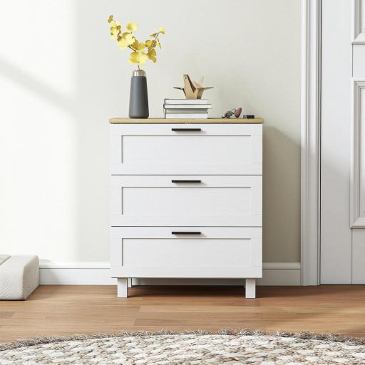 Cómoda Estrecha con 3 Cajones Cómoda Dormitorio con Patas de Madera para Salón Oficina 60x38x71 cm Blanco [6]