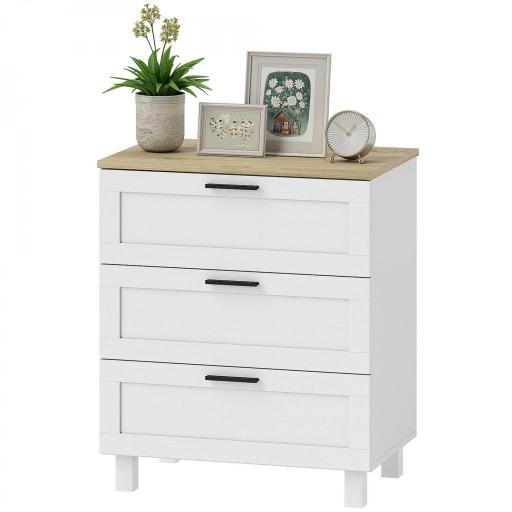 Cómoda Estrecha con 3 Cajones Cómoda Dormitorio con Patas de Madera para Salón Oficina 60x38x71 cm Blanco [9]