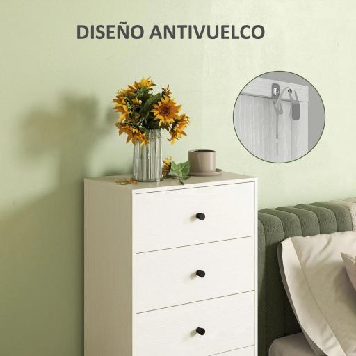 Cómoda de 5 Cajones Estrecha y Alta Mueble Auxiliar para Dormitorio o Pasillo con Tiradores Redondos 47x29x95 cm Beige [5]