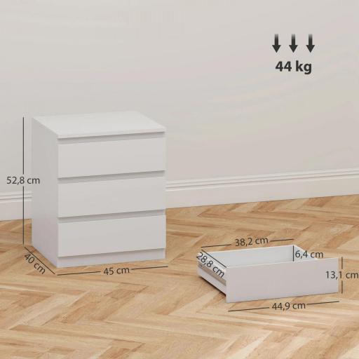 Cómoda 3 Cajones con Cierre Suave Cajonera para Salón Oficina Estilo Moderno 45x40x52,8 cm Blanco [1]