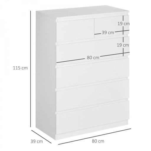 Cómoda con 6 Cajones Cajonera de Madera de Estilo Moderno para Dormitorio Entrada Salón 80x39x115 cm Blanco [1]
