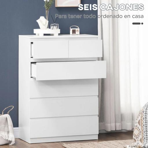 Cómoda con 6 Cajones Cajonera de Madera de Estilo Moderno para Dormitorio Entrada Salón 80x39x115 cm Blanco [3]