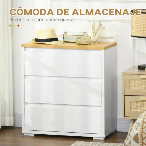 Cómoda con 3 Cajones Cómoda Dormitorio sin Tiradores Cajonera para Salón Oficina Estilo Moderno 70x37x75 cm Blanco [2]