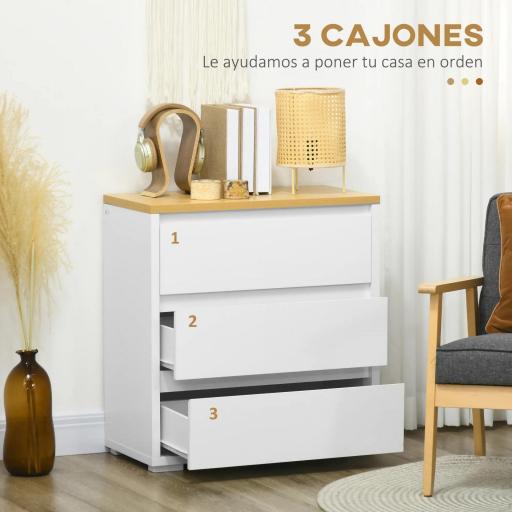 Cómoda con 3 Cajones Cómoda Dormitorio sin Tiradores Cajonera para Salón Oficina Estilo Moderno 70x37x75 cm Blanco [3]
