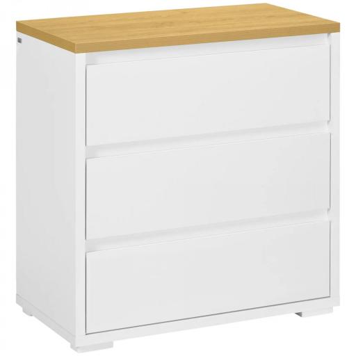 Cómoda con 3 Cajones Cómoda Dormitorio sin Tiradores Cajonera para Salón Oficina Estilo Moderno 70x37x75 cm Blanco [7]