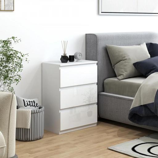 Cómoda con 3 Cajones Cómoda de Dormitorio Moderno con Diseño Anti-vuelco 55x34x75 cm Blanco Brillo