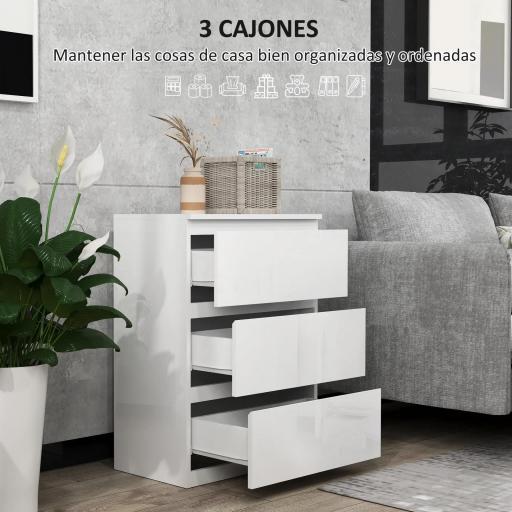 Cómoda con 3 Cajones Cómoda de Dormitorio Moderno con Diseño Anti-vuelco 55x34x75 cm Blanco Brillo [5]