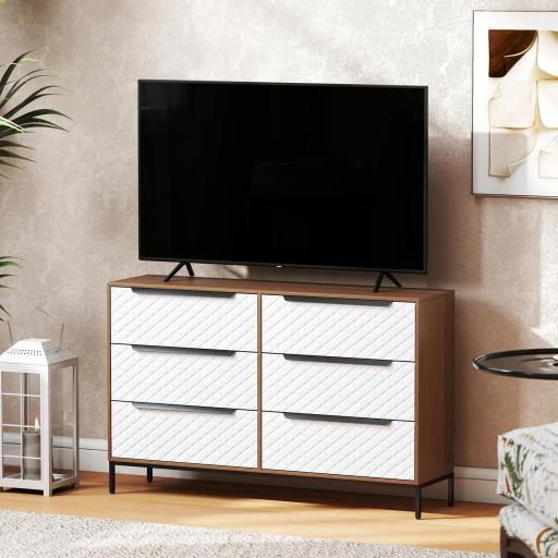 Cómoda con 6 Cajones de Tela Frentes con Patrón de Diamante para Salón Oficina Vestidor Natural y Blanco