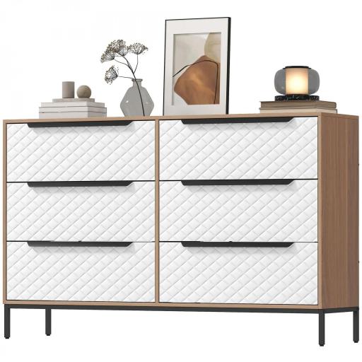 Cómoda con 6 Cajones de Tela Frentes con Patrón de Diamante para Salón Oficina Vestidor Natural y Blanco [9]