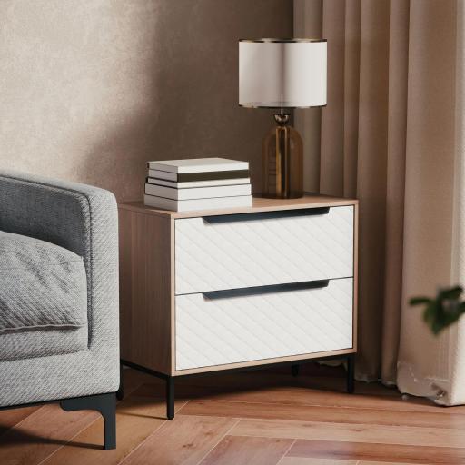 Cómoda con 2 Cajones de Tela Frentes con Patrón de Diamante para Salón Oficina Vestidor Natural y Blanco [7]