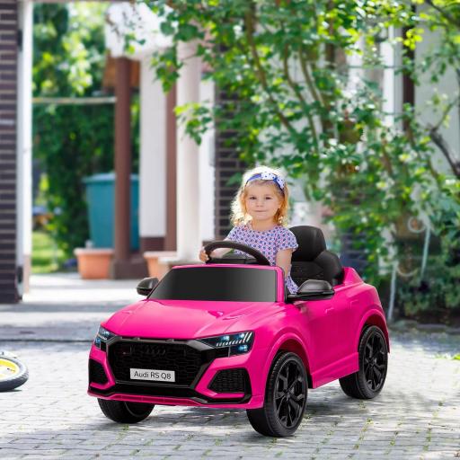 Coche Eléctrico Infantil +3 Años Licencia Audi RS Q8 con Batería 6V 2 Motores Mando a Distancia Música Bocina y Luces Velocidad Máx. 3km/h 101x62x51 cm Rosa