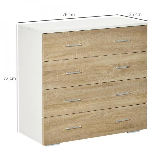 Cómoda con 4 Cajones Cajonera Auxiliar Moderna para Dormitorio Pasillo Sala de Estar 76x35x72 cm Roble y Blanco [1]