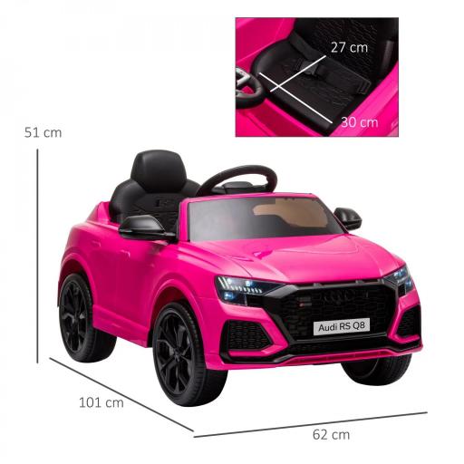 Coche Eléctrico Infantil +3 Años Licencia Audi RS Q8 con Batería 6V 2 Motores Mando a Distancia Música Bocina y Luces Velocidad Máx. 3km/h 101x62x51 cm Rosa [1]