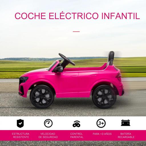 Coche Eléctrico Infantil +3 Años Licencia Audi RS Q8 con Batería 6V 2 Motores Mando a Distancia Música Bocina y Luces Velocidad Máx. 3km/h 101x62x51 cm Rosa [4]